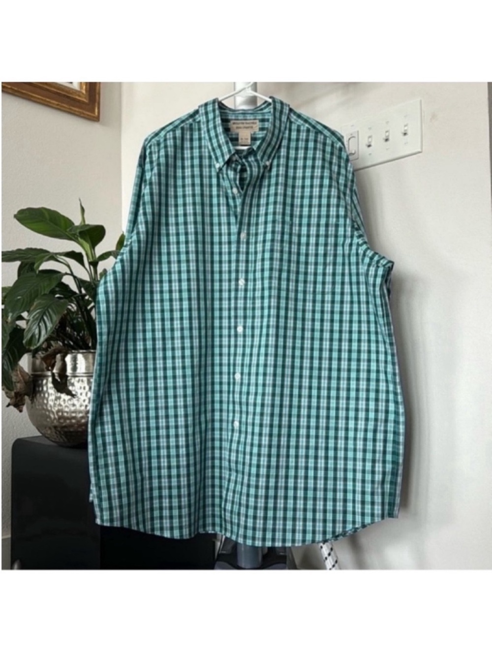 Duluth Men’s Wrinkle Fighter Shirt Sz XL Tall Teal/Green Plaid Button Up
